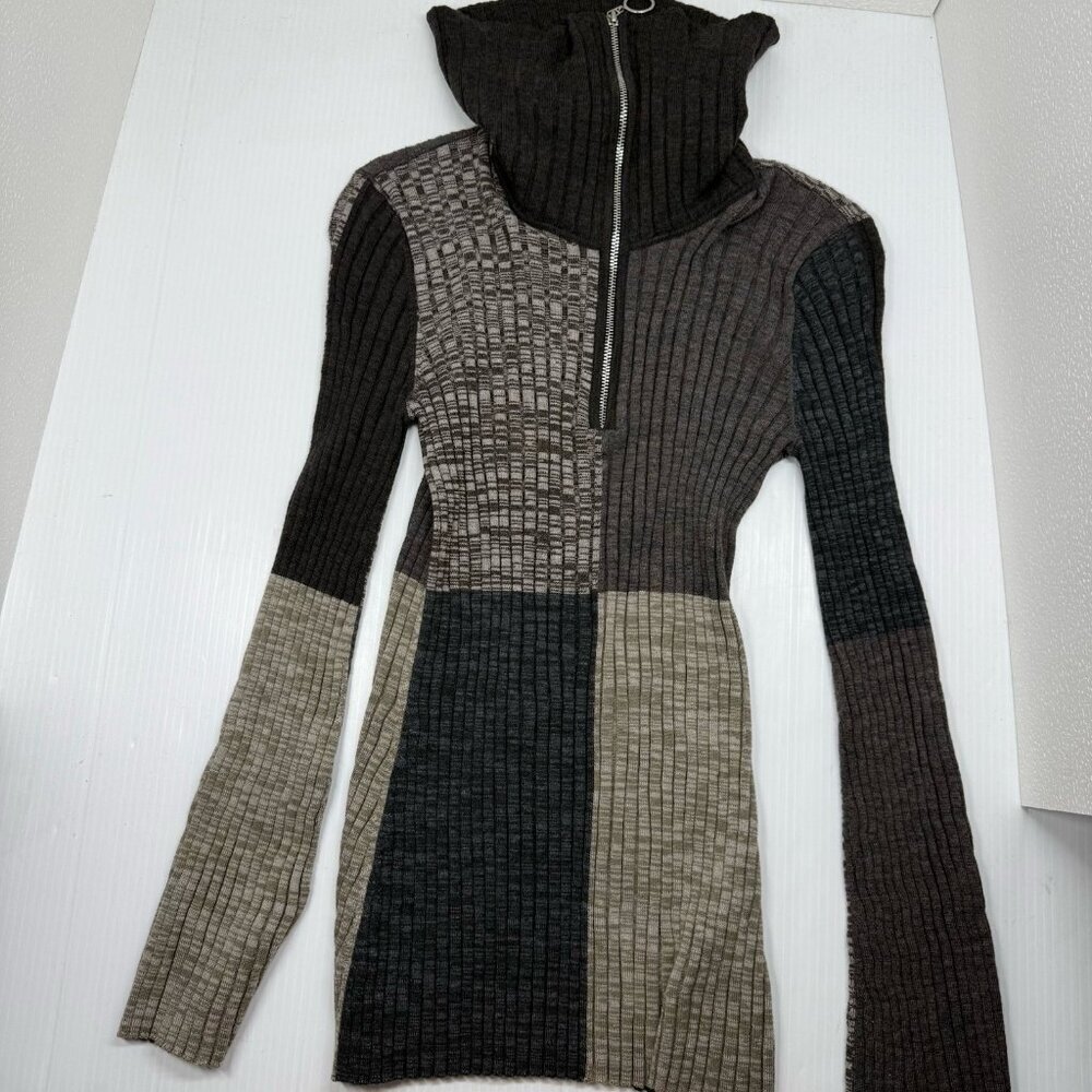 Sandro Paris Moria Sweater Size 3 US L Colorblock Rib Knit Zip Collar Pullover - Picture 5 of 10